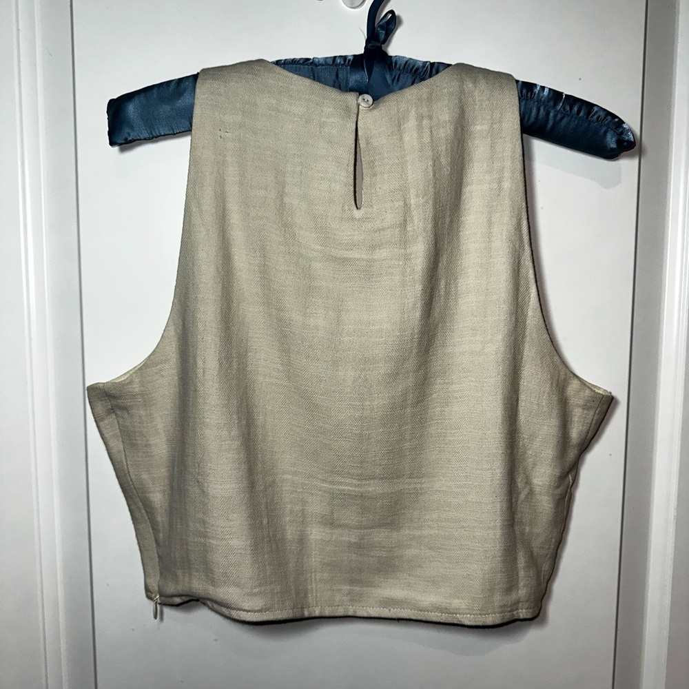 Miou Muse Beige Linen Cotton Crop Top Sleeveless Minimalist M - Picture 11 of 13